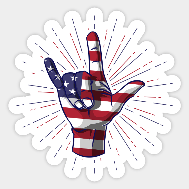 I Love You Hand Sign Gesture USA American Flag Cute Sticker by teeleoshirts